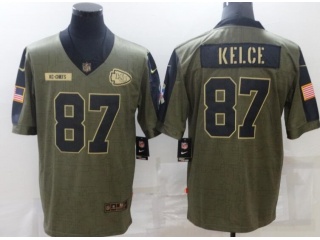 Kansas City Chiefs #87 Travis Kelce 2021 Salute To Service Jersey  Green 