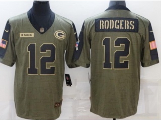 Green Bay Packers #12 Aaron Rodgers 2021 Salute To Service Jersey Green