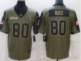 San Francisco 49ers #80 Jerry Rice 2021Salute To Service Jersey  Green