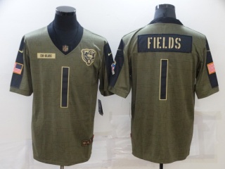 Chicago Bears #1 Justin Fields 2021 Salute To Service Jersey Green