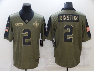 New Orleans Saints #2 Jameis Winston 2021 Salute To Service Jersey Green