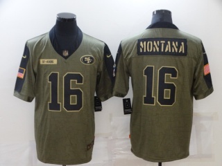 San Francisco 49ers #16 Joe Montana 2021 Salute To Service Jersey Green