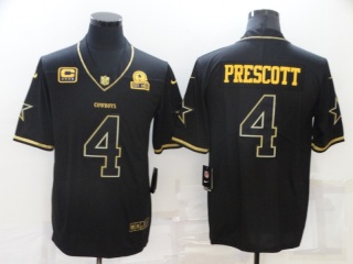 Dallas Cowboys #4 Dak Prescott with Golden Name with C Patch Limited Jersey Black