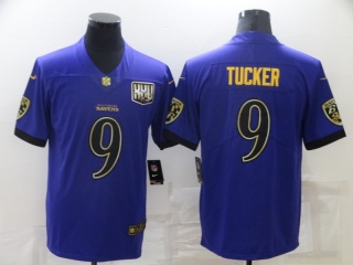 Baltimore Ravens #9 Justin Tucker with Golden Name Limited Jersey Purple