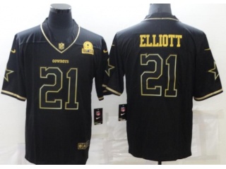 Dallas Cowboys #21 Ezekiel Elliott with Golden Name ​Limited Jersey Black