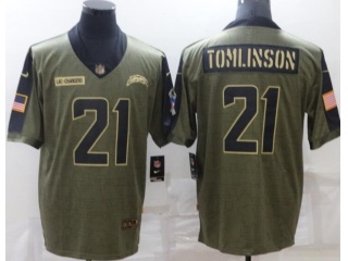 San Diego Chargers #21 LaDainian Tomlinson 2021 Salute To Service Jersey Green