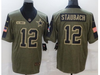 Dallas Cowboys #12 Roger Staubach 2021 Salute To Service Jersey Green