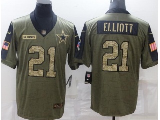 Dallas Cowboys #21 Ezekiel Elliott 2021 Salute To Service Jersey Green With Camo