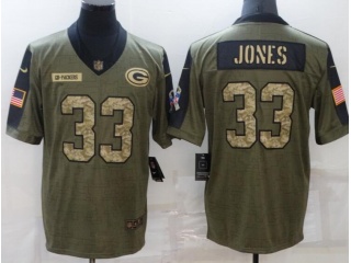 Green Bay Packers #33 Aaron Jones 2021 Salute To Service Jersey Green With Camo Number