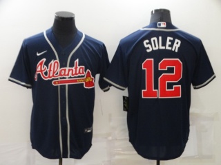 Nike Atlanta Braves #12 Jorge Soler Cool Base Jersey Navy Blue