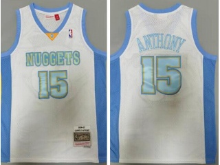 Denver Nuggets #15 Carmelo Anthony Numbers Throwback Jersey White With Blue