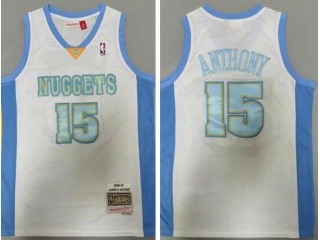 Denver Nuggets #15 Carmelo Anthony Numbers Throwback Jersey White With Blue 