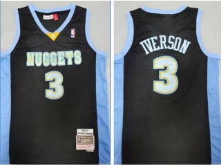 Denver Nuggets #3 Allen Iverson Throwback Jersey Black With Blue Number