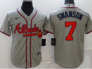 Nike Atlanta Braves #7 Dansby Swanson Cool Base Jersey Grey