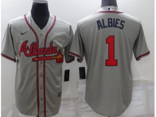 Nike Atlanta Braves #1 Ozzie Albies Cool Base Jersey Grey 