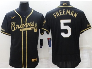 Nike Atlanta Braves #5 Freddie Freeman Flexbase Jersey Black Golden