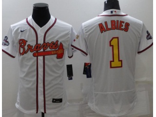 Nike Atlanta Braves #1 Ozzie Albies Program Flexbase Jersey White Gold