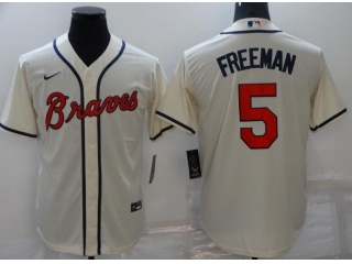 Nike Atlanta Braves #5 Freddie Freeman Cool Base Jersey Cream