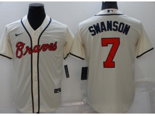 Nike Atlanta Braves #7 Dansby Swanson Cool Base Jersey Cream