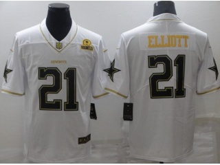 Dallas Cowboys #21 Ezekiel Elliott Limited Jersey White With Golden Name