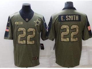 Dallas Cowboys #22 E.smith Blue 2021 Number Salute To Service Jersey Green With Camo