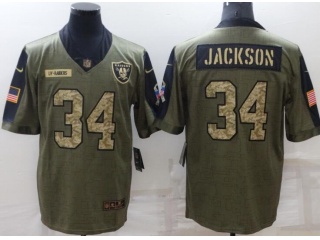 Oakland Raiders #34 Bo Jackson 2021 Number Salute To Service Jersey Green With Camo 