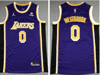 Jordan Los Angeles Lakers #0 Russell Westbrook With New Sponor Patch Jersey Purple