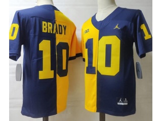 Michigan Wolverines #10 Tom Brady Splite Jersey Blue And Gold