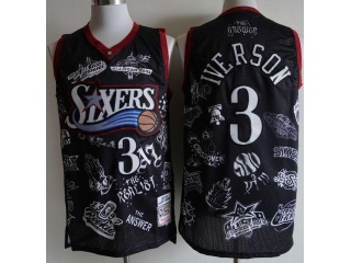 Philadelphia 76ers #3 Allen Iverson Throwabck Jersey Black With Design