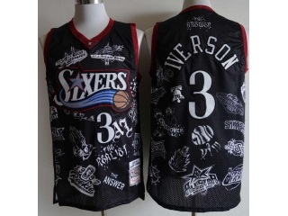 Philadelphia 76ers #3 Allen Iverson Throwabck Jersey Black With Design 