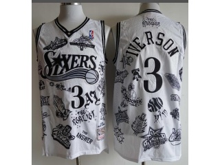 Philadelphia 76ers #3 Allen Iverson Throwabck Jersey White With Design