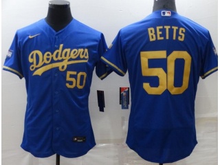 Nike Los Angeles Dodgers #50 Mookie Betts Flexbase Jersey Blue With Golden Number