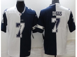 Dallas Cowboys #7 Trevon Diggs Split Jersey White And Blue