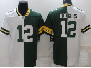 Green Bay Packers #12 Aaron Rodgers Split Jersey Green White