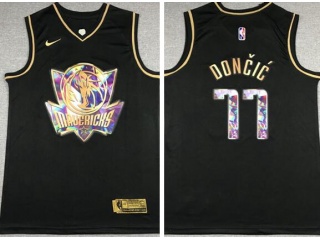 Nike Dallas Mavericks #77 Luka Doncic Diamond Jersey Black Golden