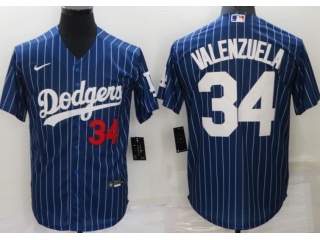 Nike Los Angeles Dodgers #34 Fernando Valenzuela Pinstrip Cool Base Jersey Blue