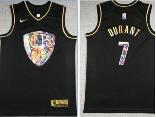 Nike Brooklyn Nets #7 Kevin Durant Diamond Jersey Black Golden