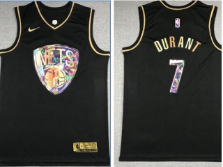 Nike Brooklyn Nets #7 Kevin Durant Diamond Jersey Black Golden 