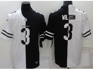 Denver Broncos #3 Russell Wilson Split Jersey Black And White