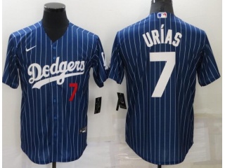 Nike Los Angeles Dodgers #7 Julio Urias Pinstrip Cool Base Jersey Blue