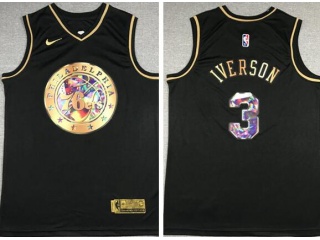 Philadelphia 76ers #3 Allen Iverson Diamond Jersey Black Golden