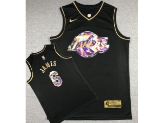 Los Angeles Lakers #6 Lebron James Diamond Jersey Black Golden