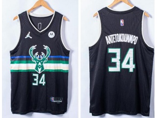 Jordan Milwaukee Bucks #34 Giannis Antetokounmpo 75 Jersey Black