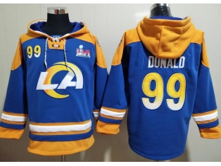 Los Angeles Rams #99 Aaron Donald With Super Bowl Patch Hoodie Blue