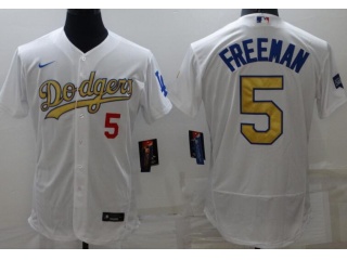 Nike Los Angeles Dodgers #5 Freddie Freeman With Golden Number Jersey White 