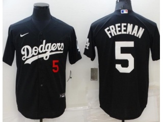 Nike Los Angeles Dodgers #5 Freddie Freeman With Red Number Cool Base Jersey Black