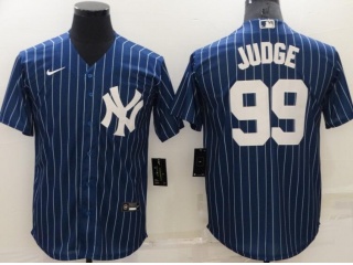 Nike New York Yankees #99 Aaron Judge Pinstrip Cool Base Jersey Blue