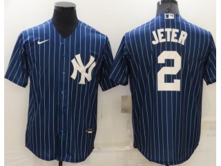 Nike New York Yankees #2 Derek Jeter Pinstrip Cool Base Jersey Blue