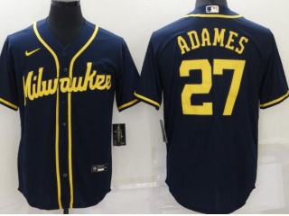  Nike Milwaukee Brewers #27 Willy Adames Cool Base Jersey Blue