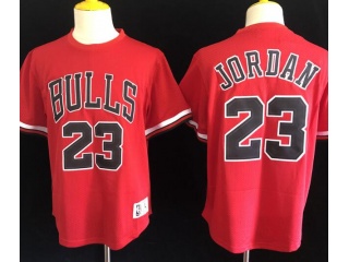 Chicago Bulls #23 Michael Jordan Throwabck Short Slevees Jersey Red